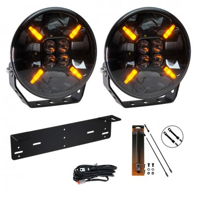 Extraljuspaket 240W LED Black Edition 9" (med vit / orange positionsljus) (2x LED 9" 120W Extraljus + Hållare + Reläsats)