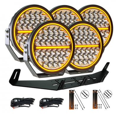 Extraljuspaket Mr Tuning Beam 850W (5x LED 9" Extraljus + hållare + reläsats)