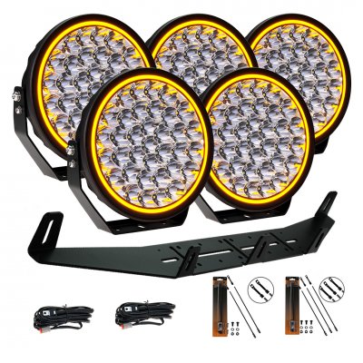 Extraljuspaket Mr Tuning Halo 850W (5x LED 9" Extraljus + hållare + reläsats)