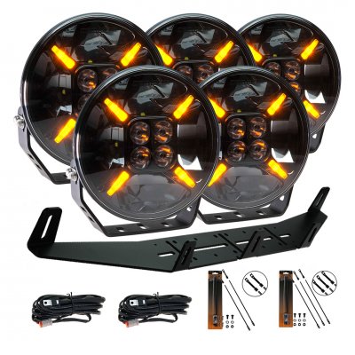 Extraljuspaket Komplett 5x 120W LED Black Edition (5x LED 9" 120W + hållare + reläsats)