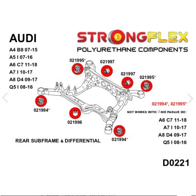 Audi A4 (B8) (2007-2015) - Bakre Diffbussning Bakvagn Gul QUATTRO (021997A)