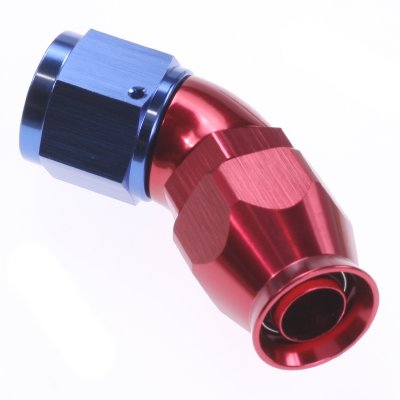 AN10 PTFE Slangkoppling 45° (Full Flow) - Blå/Röd
