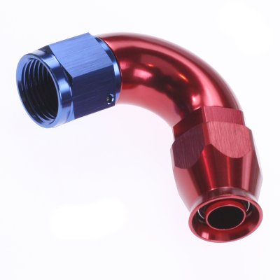 AN8 PTFE Slangkoppling 120° (Full Flow) - Blå/Röd