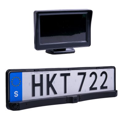 Trådlös backkamera 3-i-1 – Nummerskyltsram + sensorer + 4,3" skärm