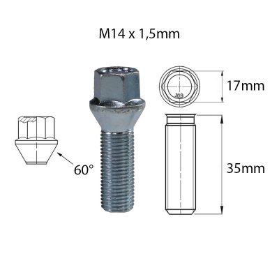 Hjulbult 35mm (förlängd) - M14x1,5 