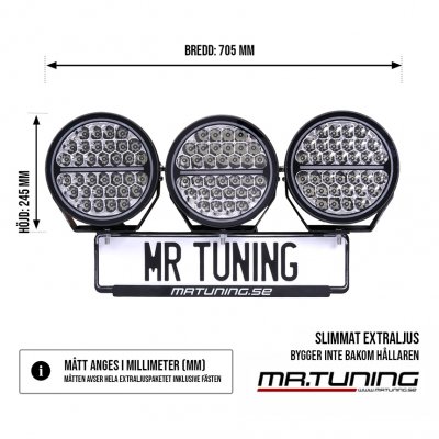 Extraljuspaket Mr Tuning Beam 510W (3x LED 9" Extraljus + hållare + reläsats)