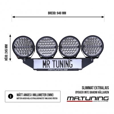Extraljuspaket Mr Tuning Beam 680W (4x LED 9" Extraljus + hållare + reläsats)