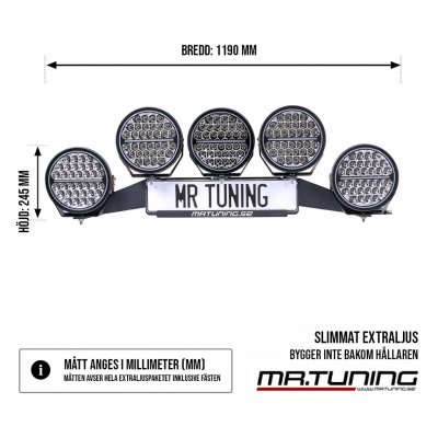 Extraljuspaket Mr Tuning Beam 850W (5x LED 9" Extraljus + hållare + reläsats)