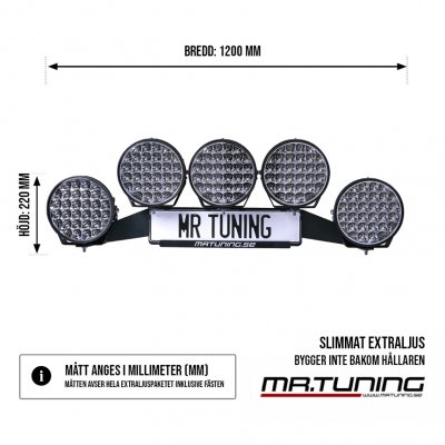 Extraljuspaket Mr Tuning Luminar 800W (5x LED 9" Extraljus + hållare + reläsats)