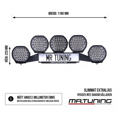 Extraljuspaket Mr Tuning Edge 850W (5x LED 9" Extraljus + hållare + reläsats)
