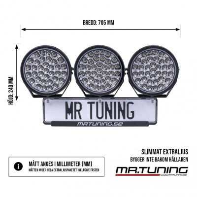 Extraljuspaket Mr Tuning Halo 510W (3x LED 9" Extraljus + hållare + reläsats)