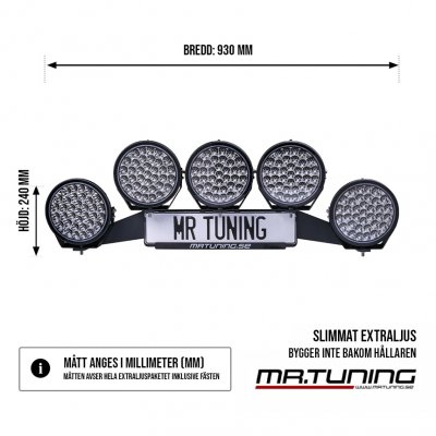Extraljuspaket Mr Tuning Halo 850W (5x LED 9" Extraljus + hållare + reläsats)