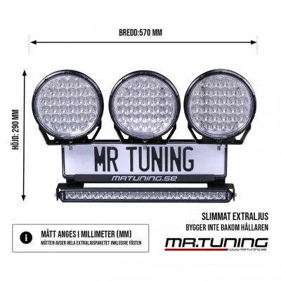 Extraljus + Ledramp paket 580W (3x LED 9" extraljus + 1x Stella ledramp + hållare + reläsats)