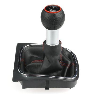 Växelspaksknopp & Damask (röda stygn) - VW Golf 5