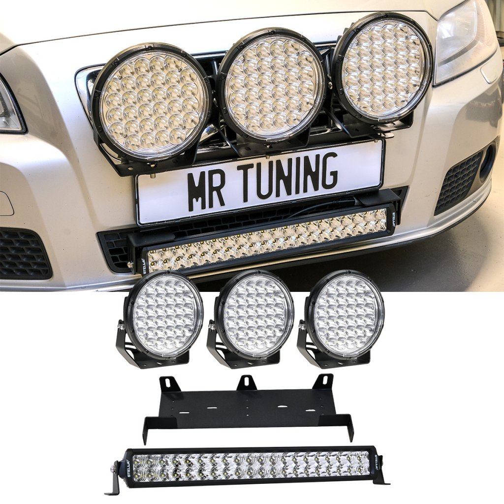 Extraljus + Ledramp paket 680W (3x LED 9" extraljus + 1x Stella dual ledramp + hållare + reläsats)