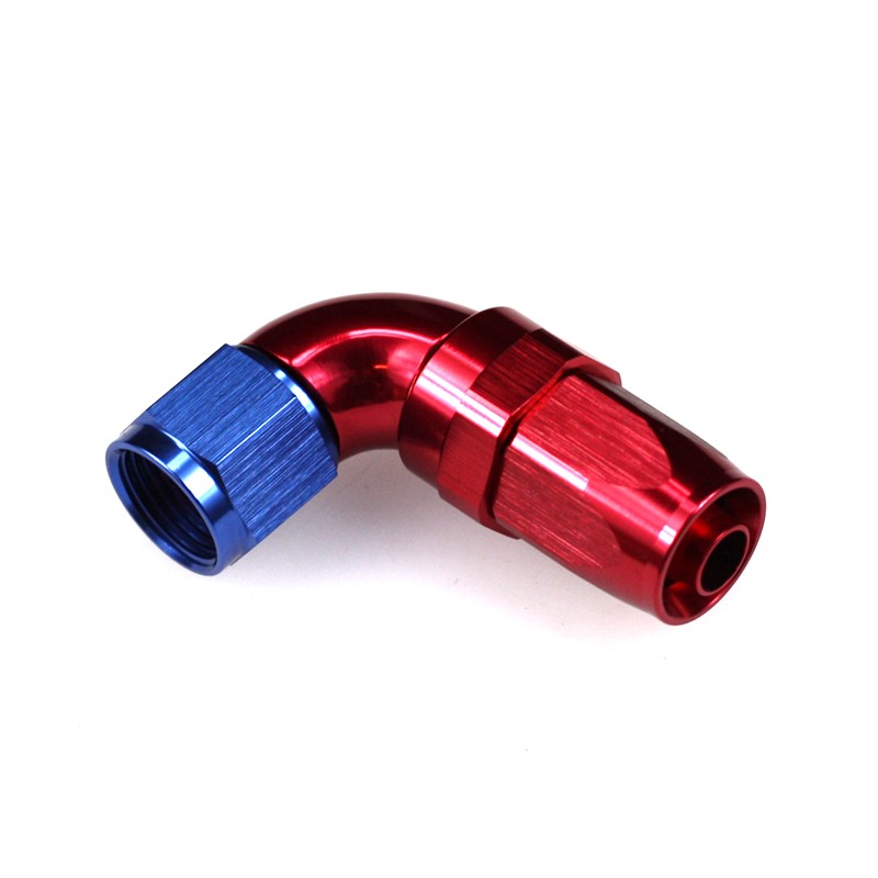 AN6 Slangkoppling 90° (Full Flow) - Blå/Röd